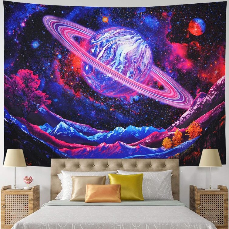 ABAKUHAUS Galaxy Tapestry Magellanic Cloud Stars And Colorful Fantastic Cosmic Universe View Pattern 58 W X 43 L Purple Blue Orange Fabric Wall Hanging Decor for Bedroom Living Room Dorm