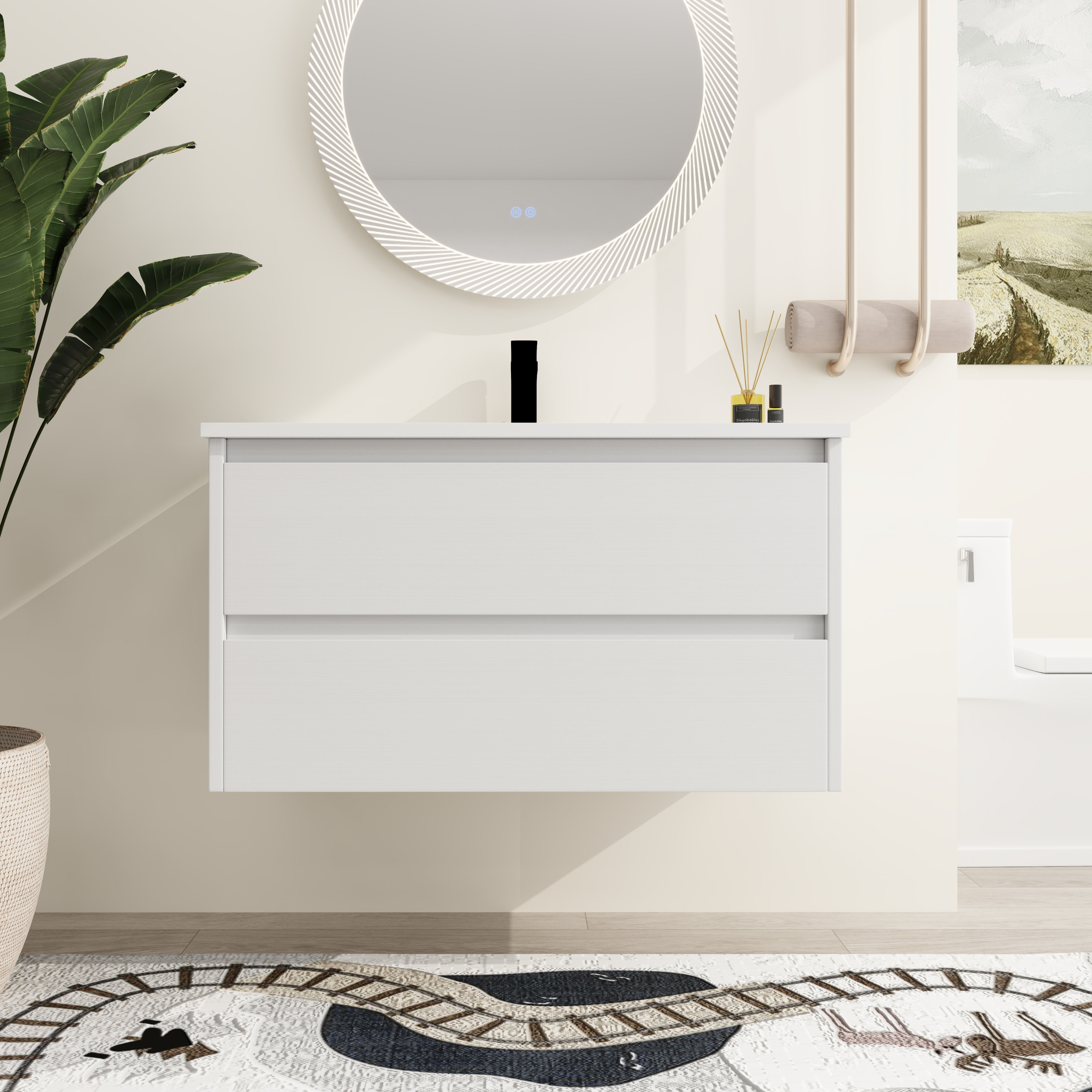 Hokku Designs Lubbock 35.85'' Wall Mounted Single Bathroom Vanity with