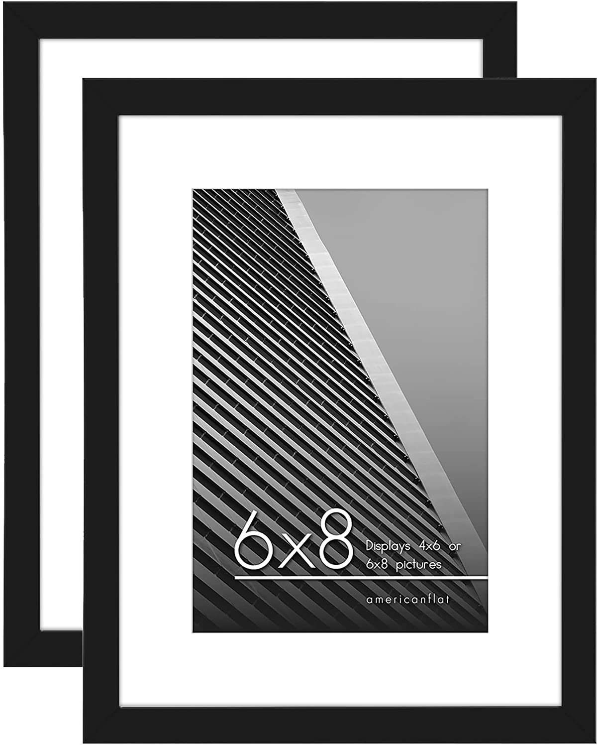 Latitude Run® Americanflat 6x8 Picture Frame in Black Thin Border Frame Displays 4x6 With Mat
