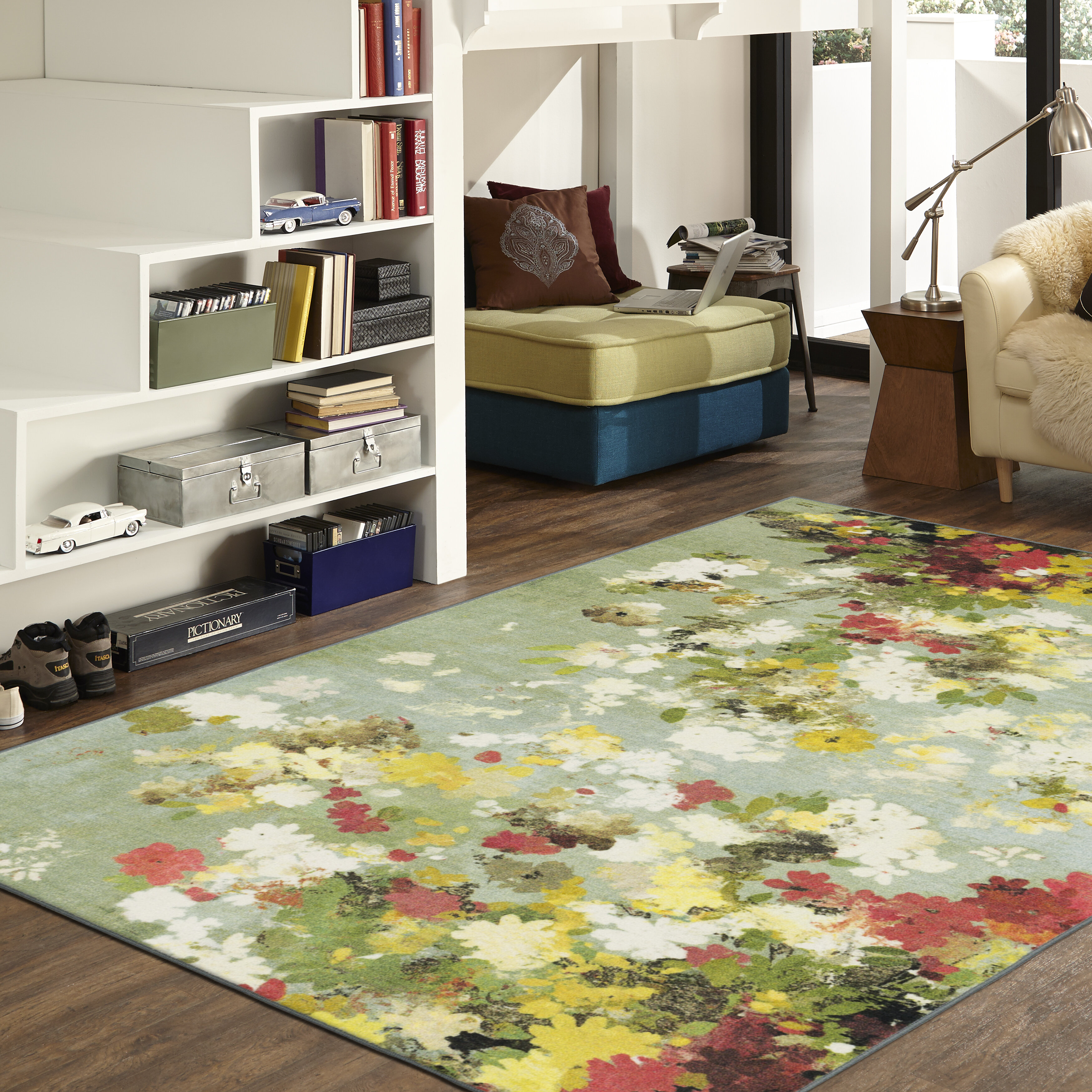 ALAZA Red Peony Yellow Tulip Flower Area Rug Rugs for Living Room Bedroom 5'3x4'