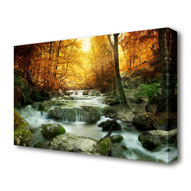 Forest Waterfall Canvas Wall Art Picture Print Purple Blue Black Grey 112 Cm 