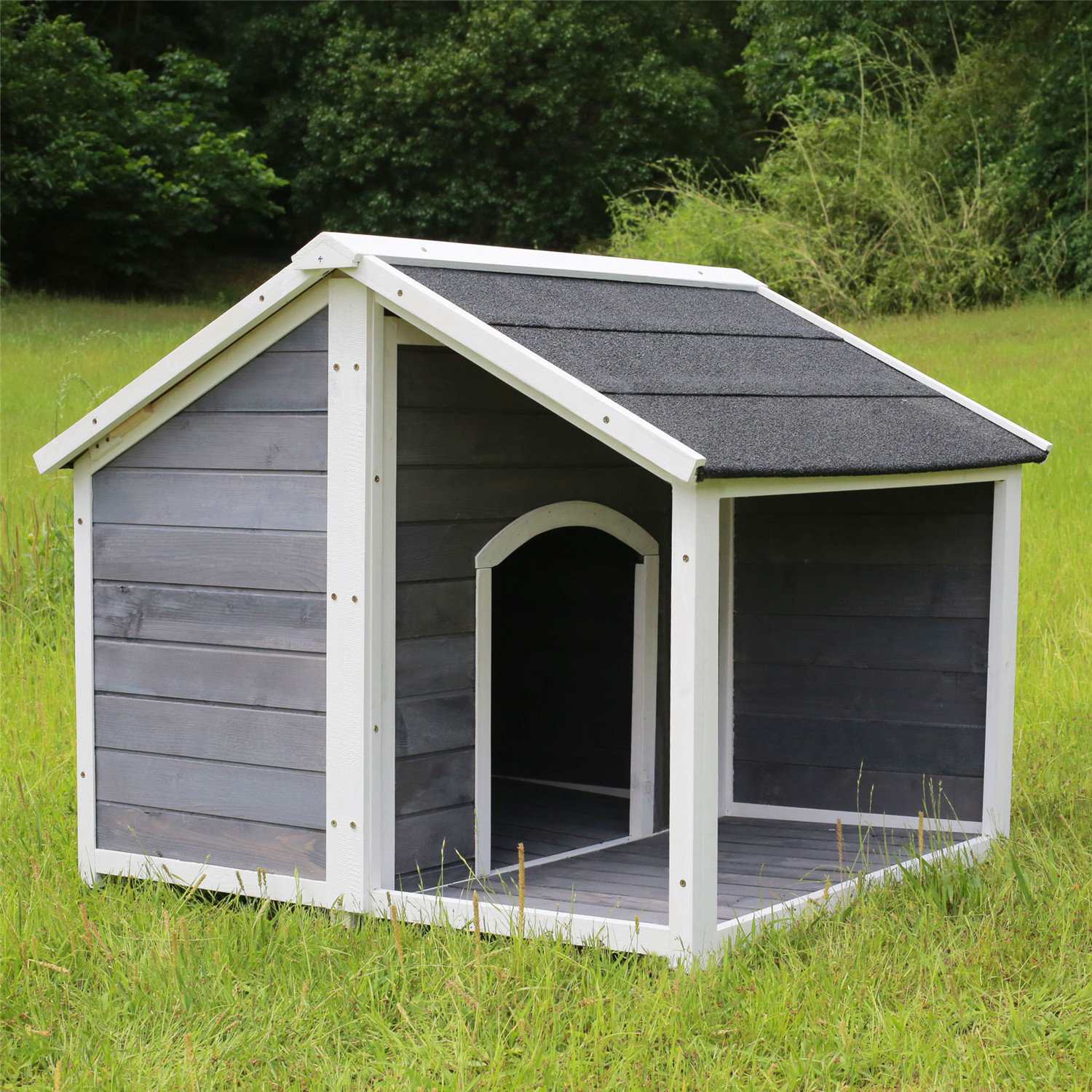 Tucker Murphy Pet™ Gray Wooden Outdoor Weatherproof Dog House Wayfair