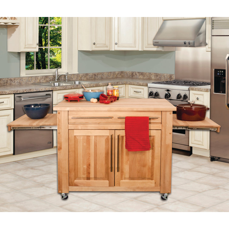 Ermengarda 82'' Wide Rolling Kitchen Cart with Solid Wood Top
