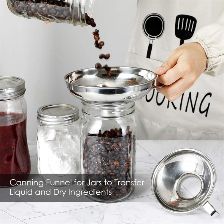 Stainless Steel Household Wide Mouth Canning Jars Funnel W/Handle Kitchen Tools 