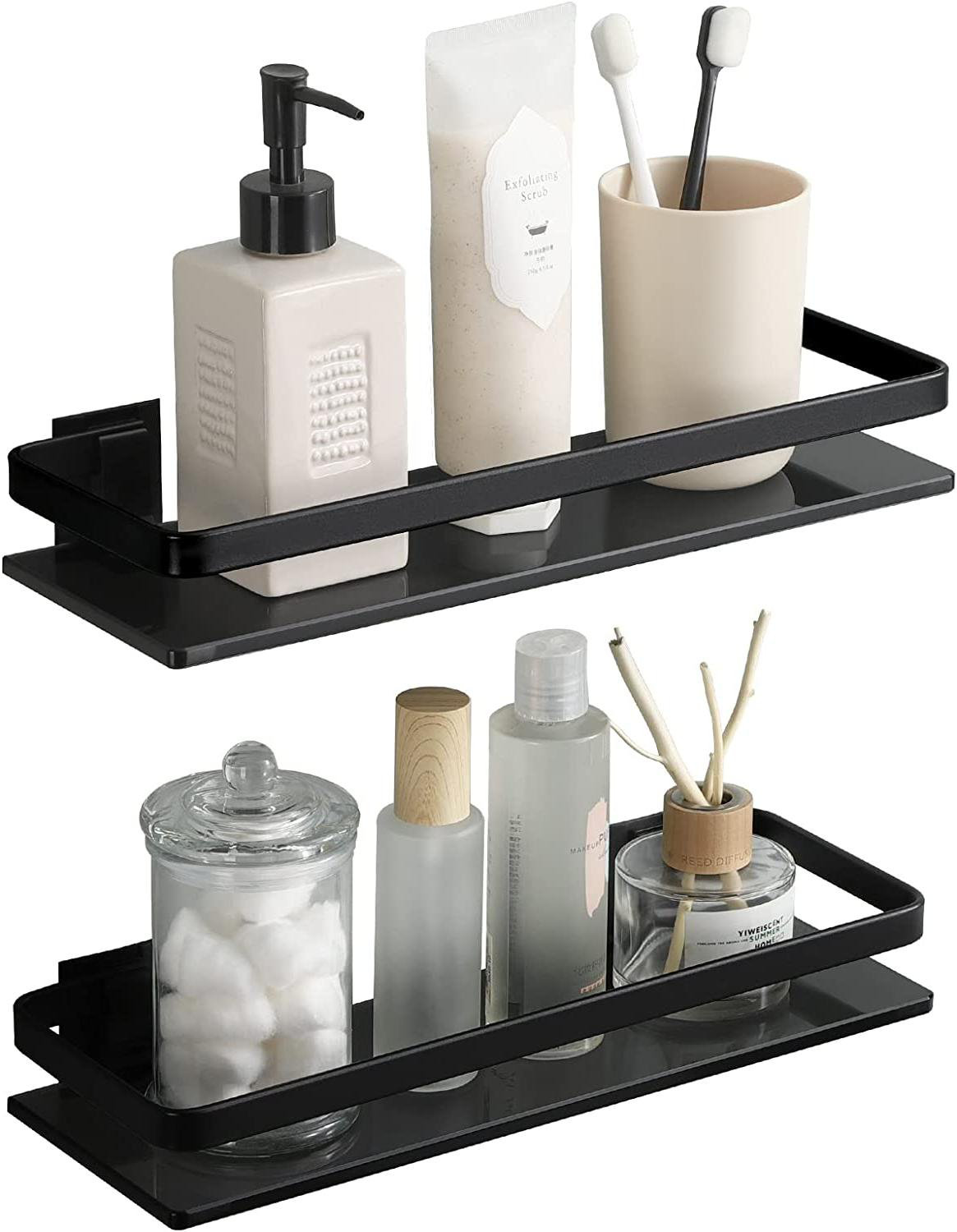 Latitude Run® Black Glass Bathroom Shelf, Extra Thick Tempered Glass