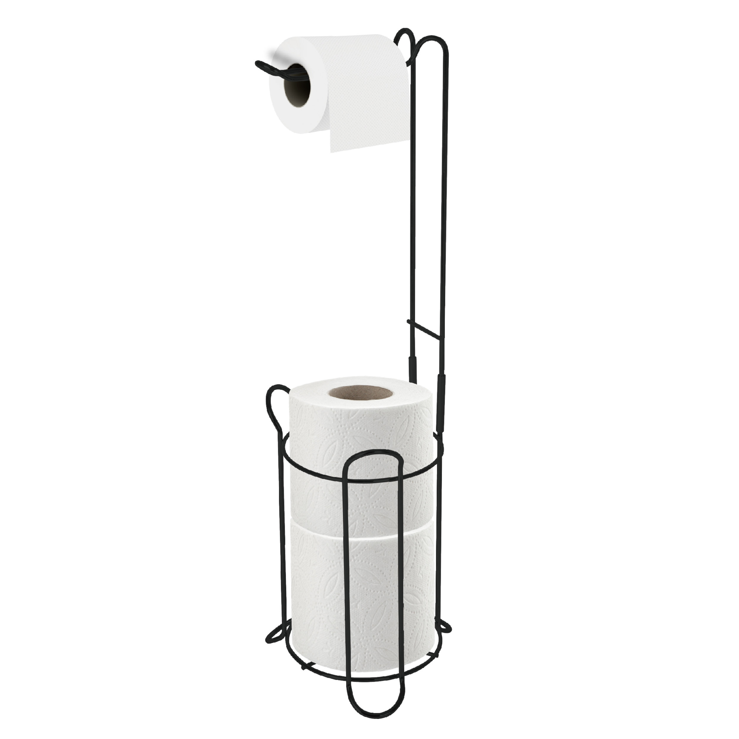 Crystals Stainless Steel Freestanding Toilet Roll Holder –2-in-1 Toilet Paper Holder And Storage Rack For Bathroom, Holds 4-5 Rolls, Heavy Duty Non-Slip Base, Rust-Resistant (Black