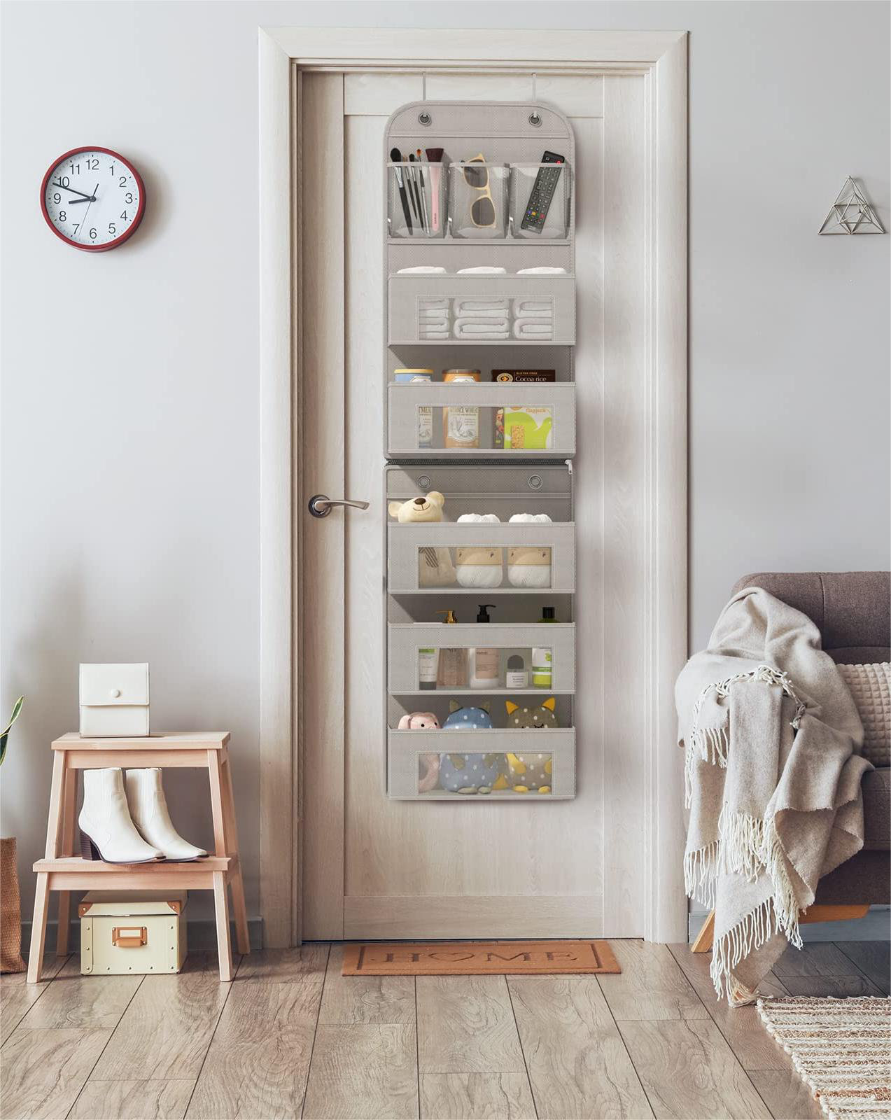 Hanging Jewelry Organizer With Zippered Pockets - Necklace & Earring Holder For Closet, Wall, Or Door, Grey - View #10