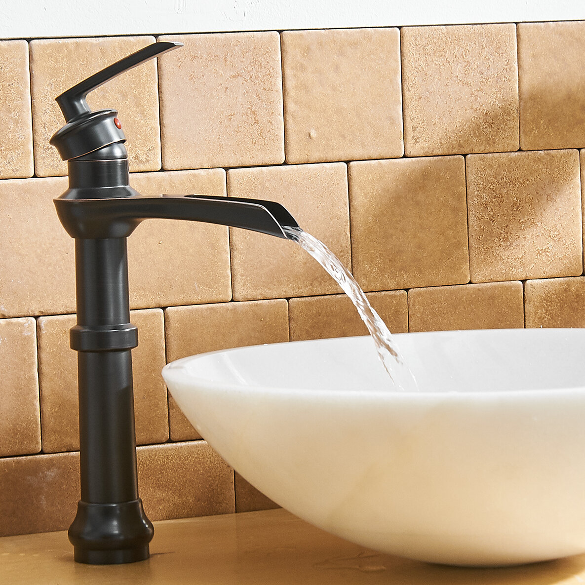 Oil Rubbed Bronze Waterfall Spout Bathroom Vessel Sink Faucet Mixer Tap 1 Hole 