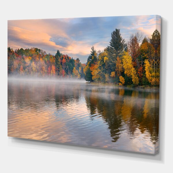 MISTY SUNSET LAKE WALL ART CANVAS PICTURE  18 X 32 INCH FRAMED PRINT 