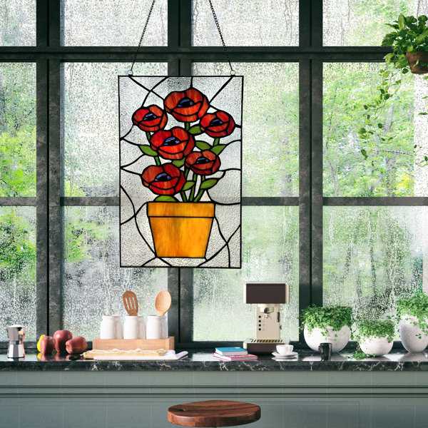 Red Barrel Studio Potted Flowers Stained Glass Window Panel Wayfair