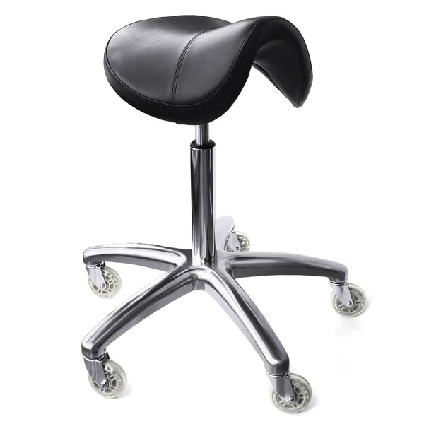 IMMER LIEBEN Roller Seat 360 Degree Rotating Rolling Stool with Universal Swivel Caster Wheels for Home Office or Fitness Sport or Garage Shop Roller Seats Leather Cushion and Metal Black 
