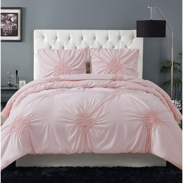 s Crinkle Ruched Duvet Cover and Pillowcase Soft Bedding Set Blush White Grey 