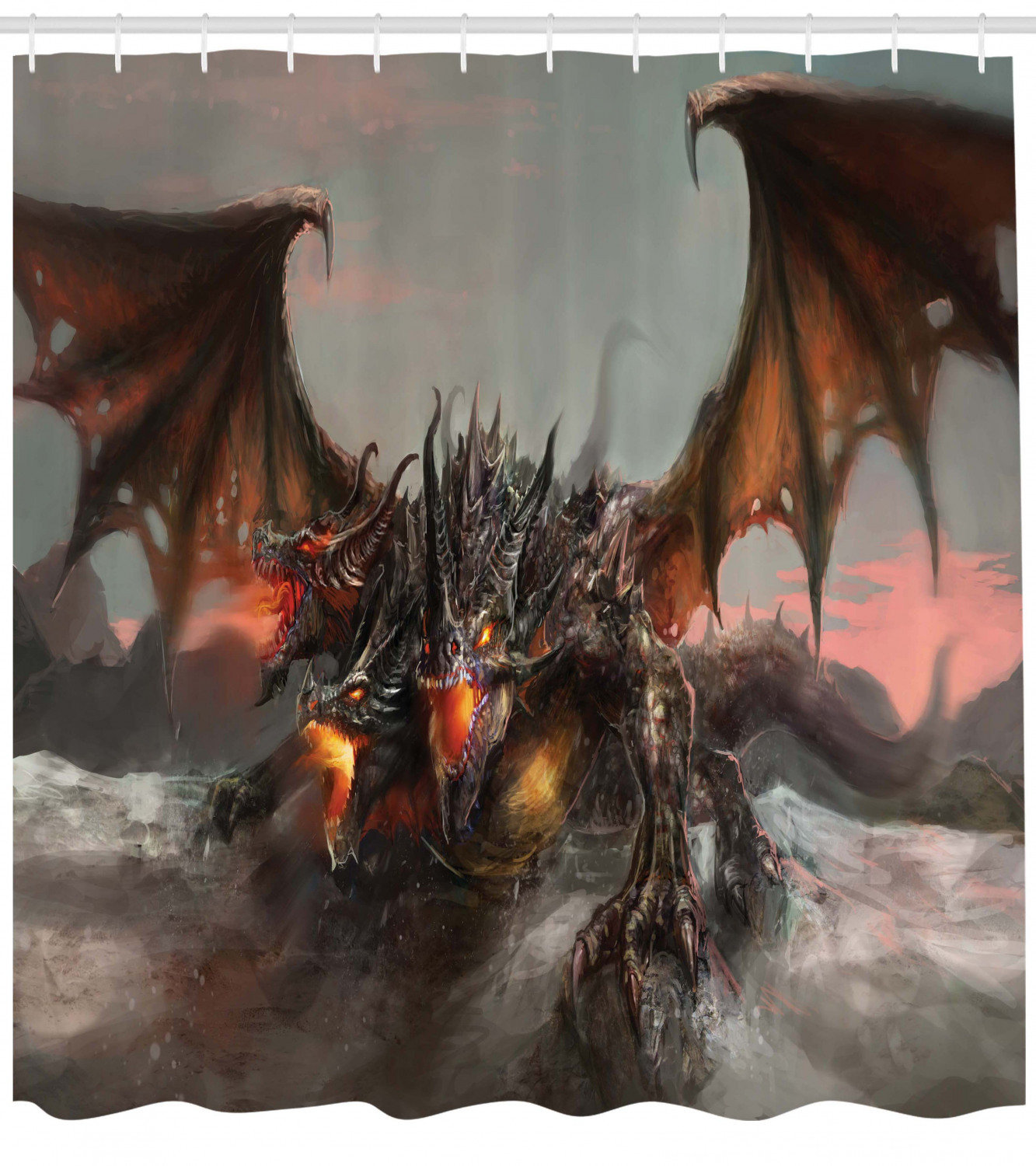 Winston Porter Todd Illustration of Three Headed Fire Breathing Dragon  Large Monster Theme Single Shower Curtain | Wayfair