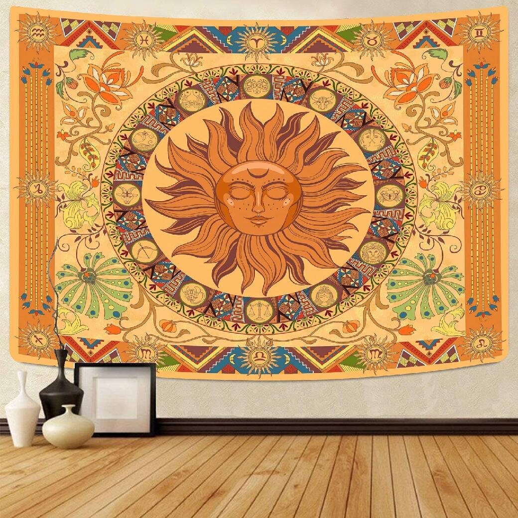 Tapestry Indian Astrology Sun Zodiac Mandala Wall hanging Poster Home Decor Art 