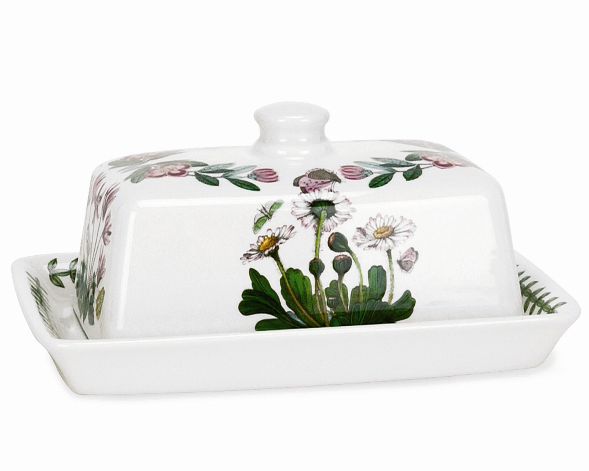 Portmeirion Botanic Garden Butter Dish with Handle Top Free Shipping New 