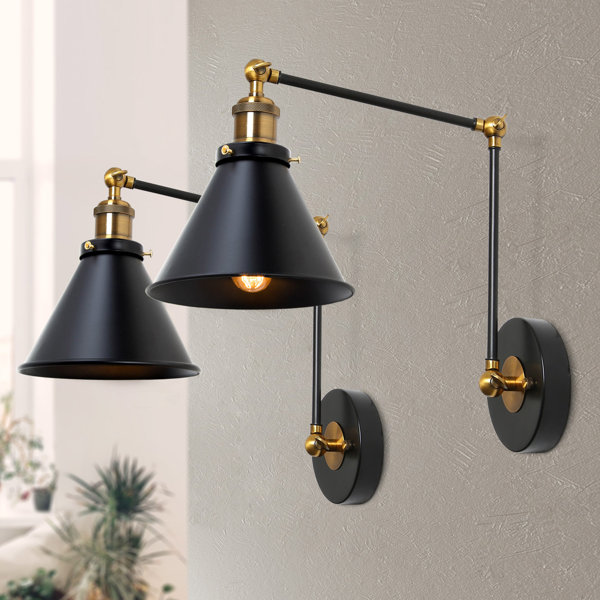 Wall Sconce Plug in Vintage Industrial Dimmable Wall Light Lamp Shade Pack of 2 