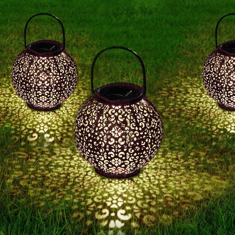 2/4PACK  Solar Powered Round Lantern Hanging LED Warm White Lights Outdoor Décor 