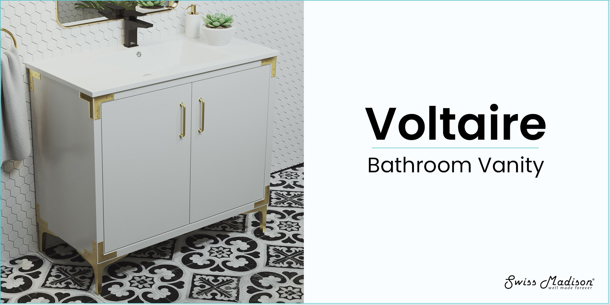 Swiss Madison Voltaire 36" Single, Bathroom Vanity in White with Gold