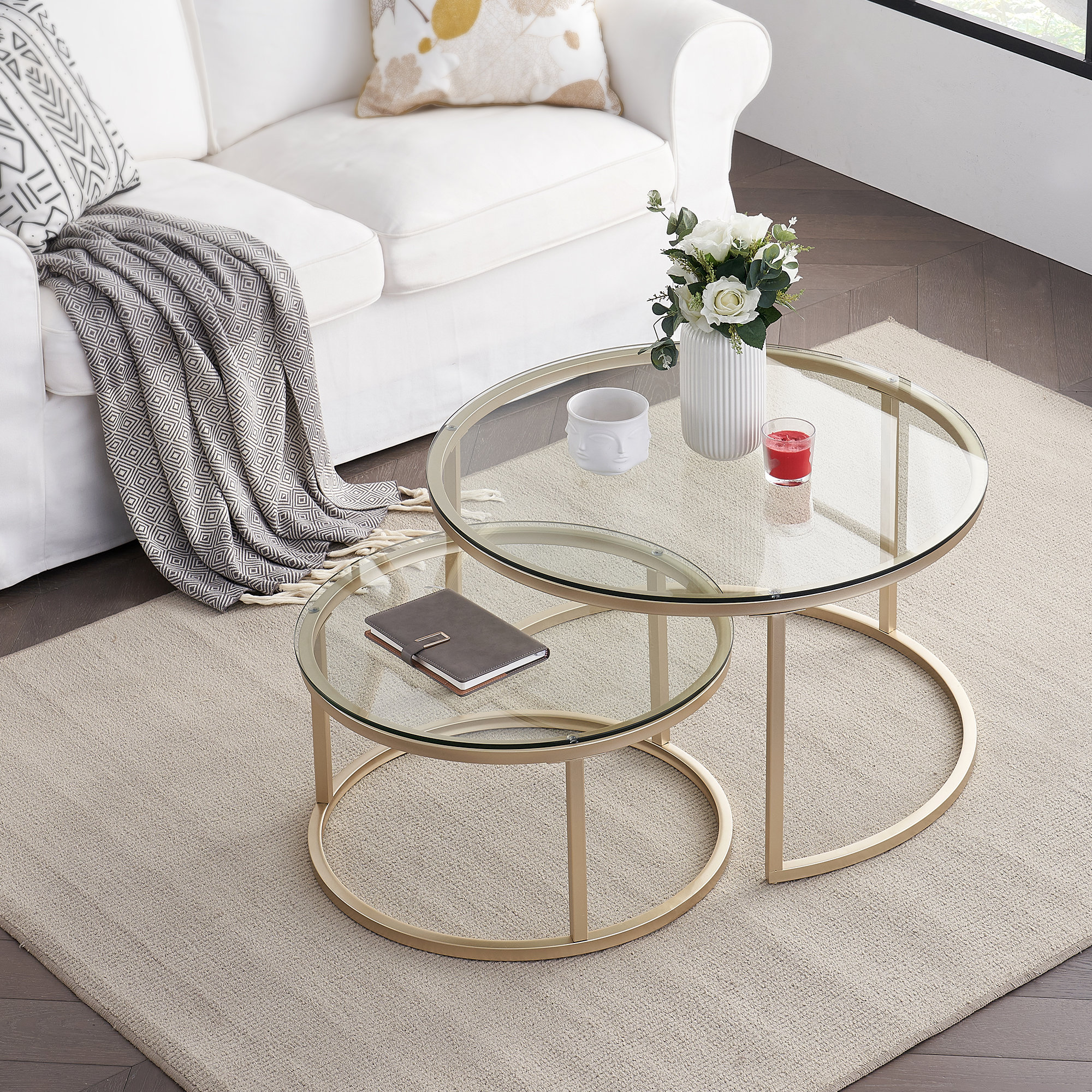 Everly Quinn Round Nesting Coffee Table Set Of 2, Modern Tempered Glass  Coffee Tables For Living Room | Wayfair
