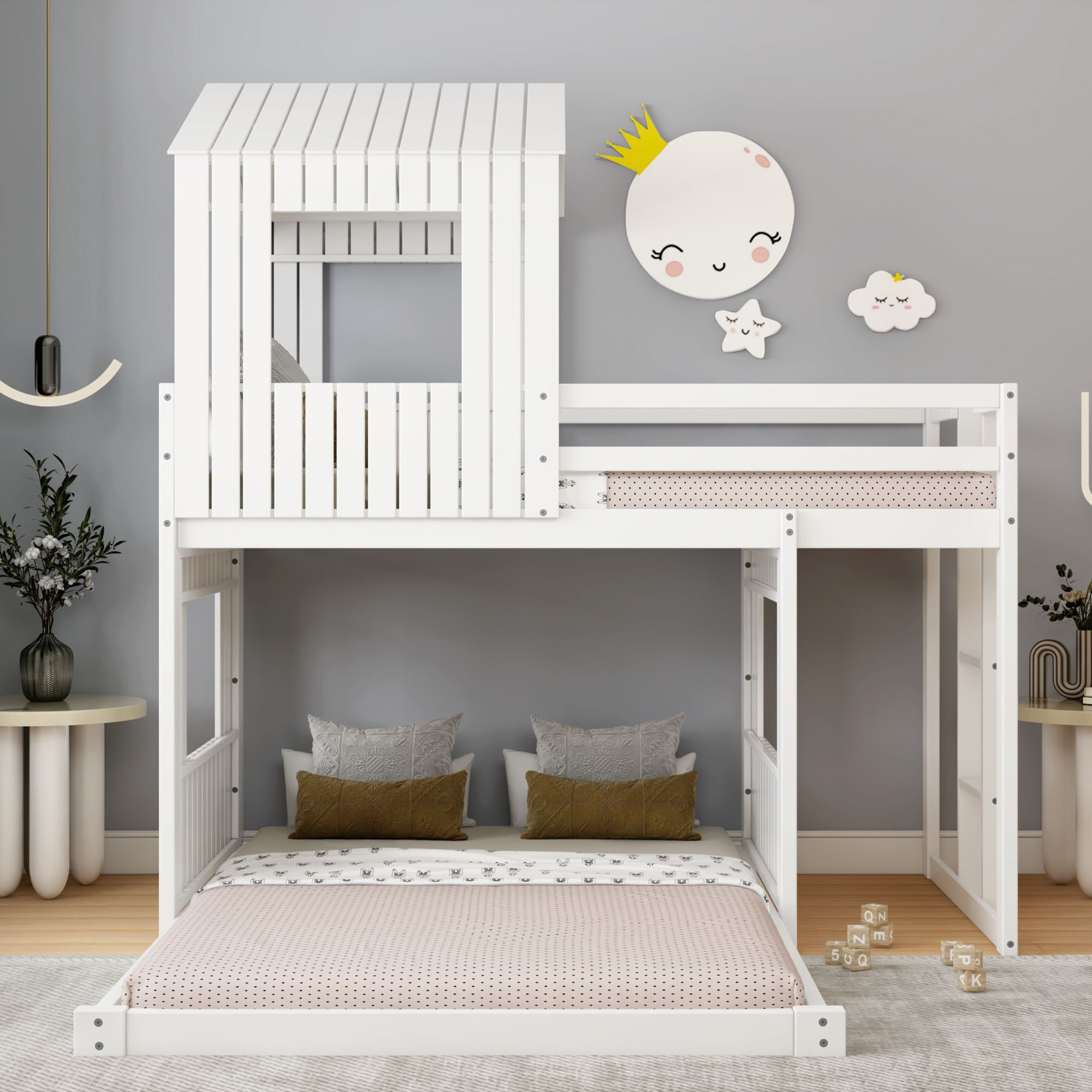 Harper Orchard Wooden Bunk Bed With Playhouse Wayfair