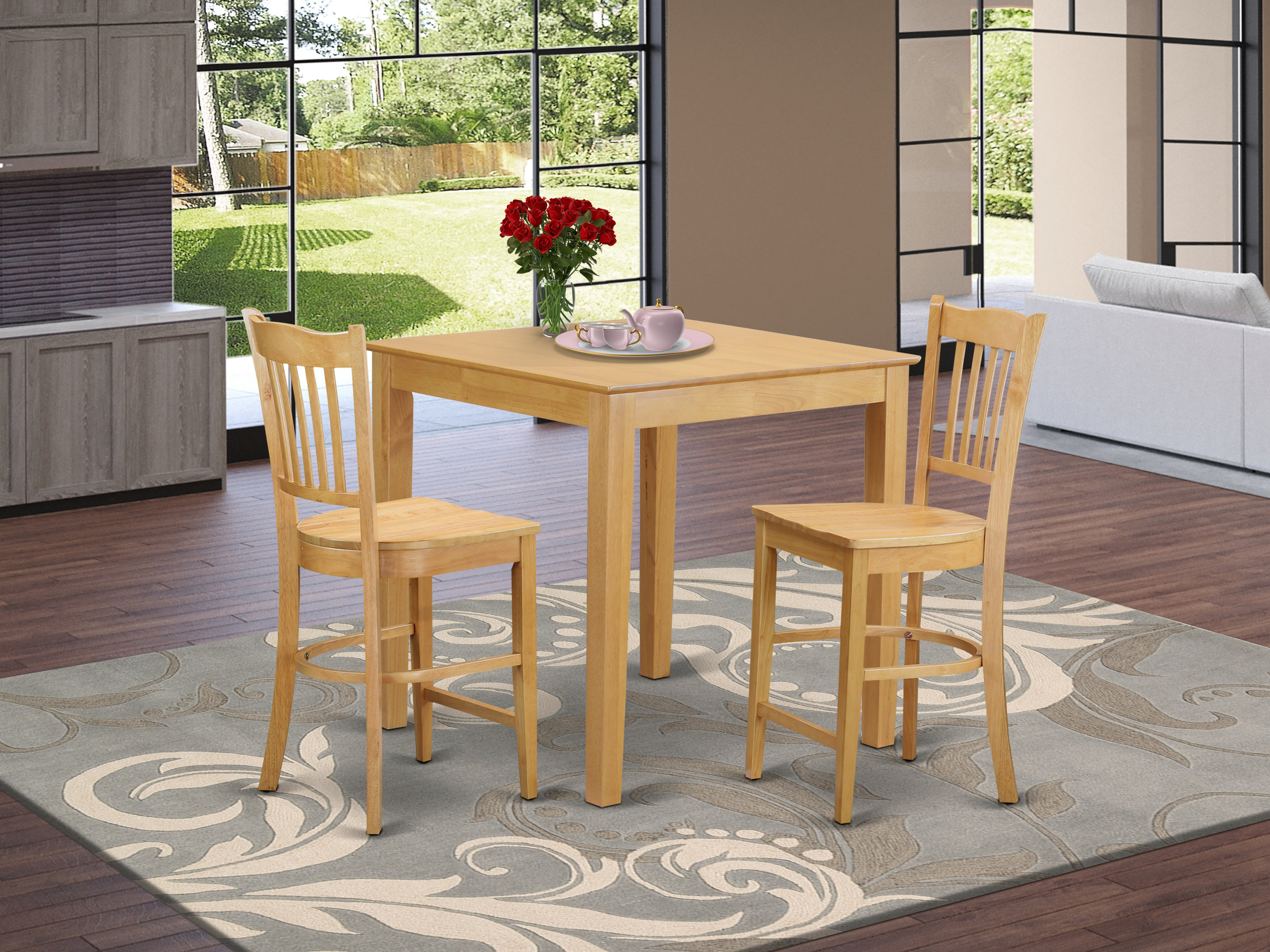 Rosalind Wheeler Cranon 3 Piece Counter Height Rubberwood Solid Wood