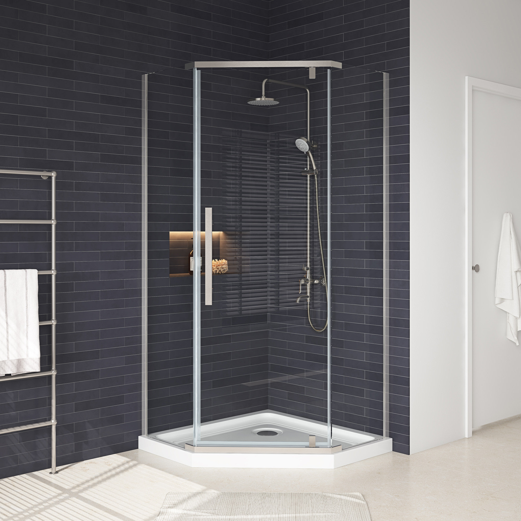 Ove Decors 38" W x 38" D x 75" H Framed Neoangle Corner Shower Kit