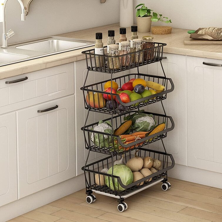 Metal Baskets For Storage Fruit Vegetables Display Rack Kitchen Space Saver Bins 
