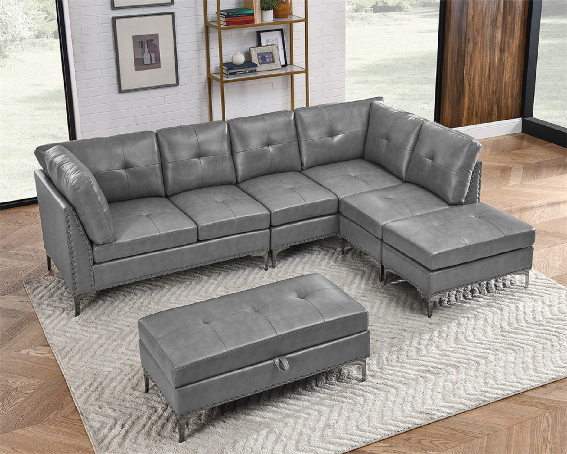 Latitude Run® 103" Wide Faux Leather Sofa & Chaise with Ottoman Wayfair