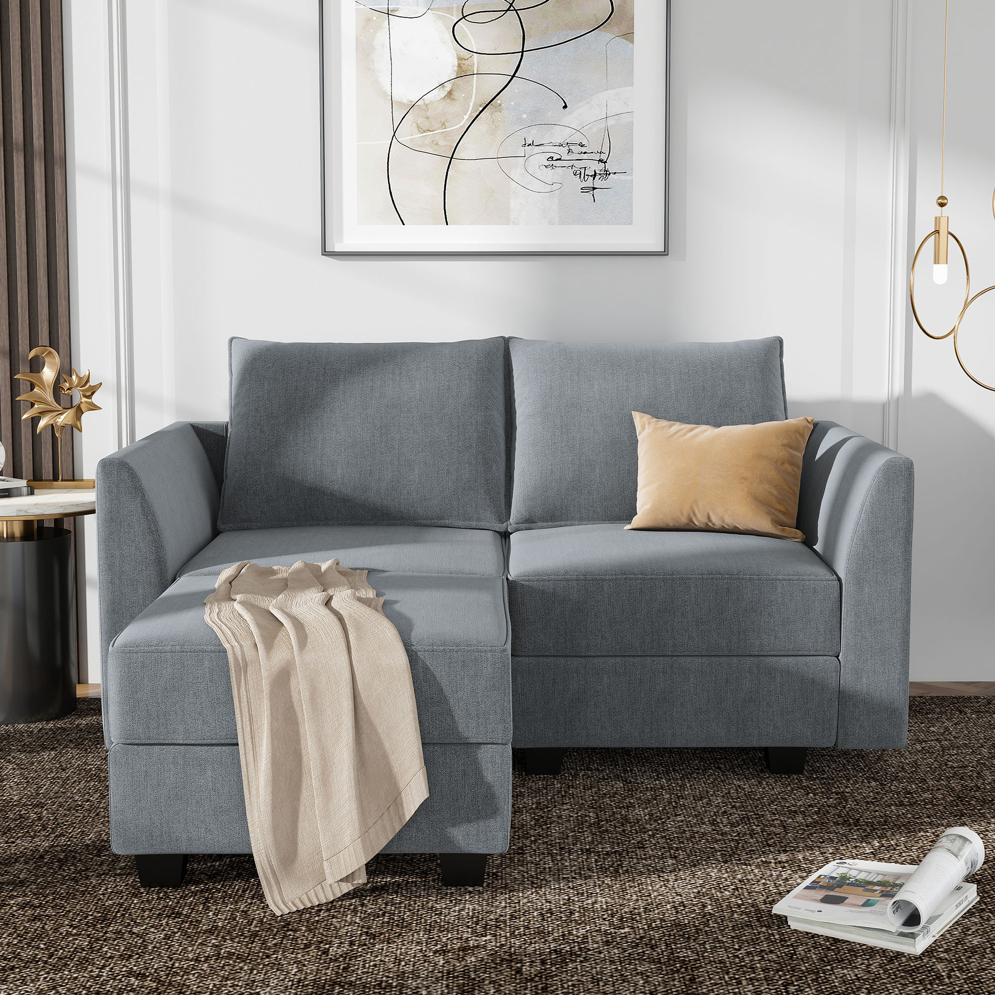 Honbay Modular 2-seater Sectional Sofa With Storage L Shaped Sofa Chaise For Small Space