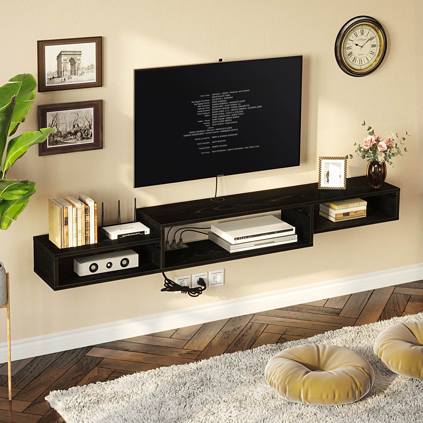 Wood TV Stand Floating AV Shelf for Sizes up to 60" Entertainment Center Modern 