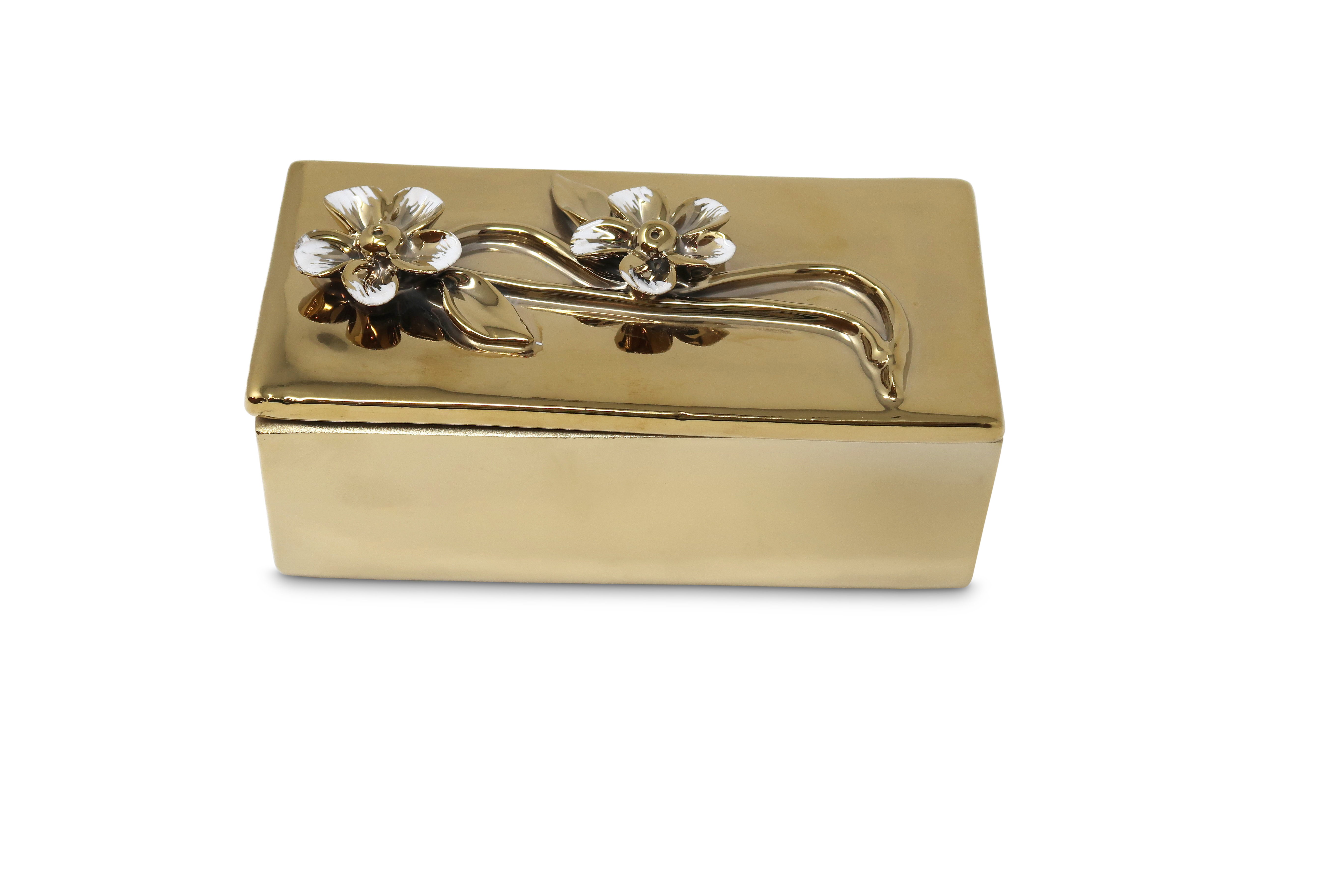 House of Hampton® Oblong Gold Decorative Box With Flower Design Lid Wayfair