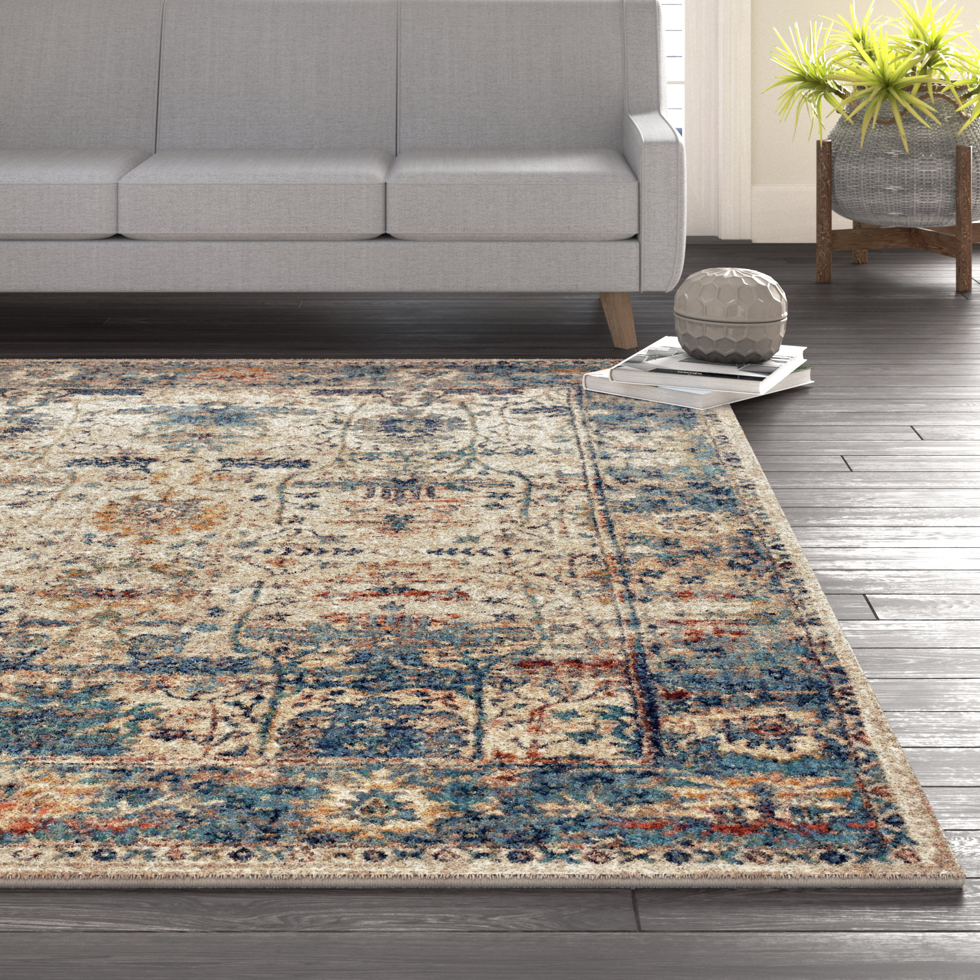 Bungalow Rose Harrington Oriental Ivory/Blue Area Rug & Reviews Wayfair