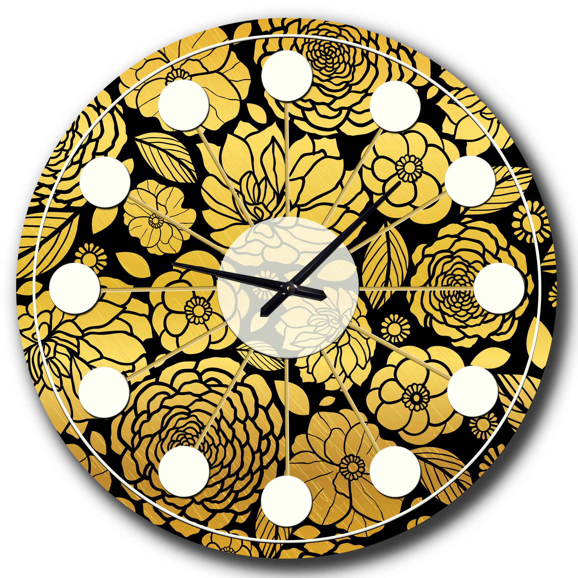 East Urban Home Golden Floral II MidCentury Modern wall clock Wayfair