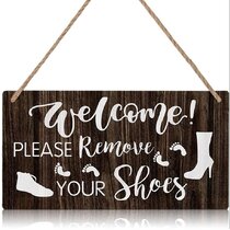 Large Black Gold SHOES OFF PLEASE Square Wall Door Sign 