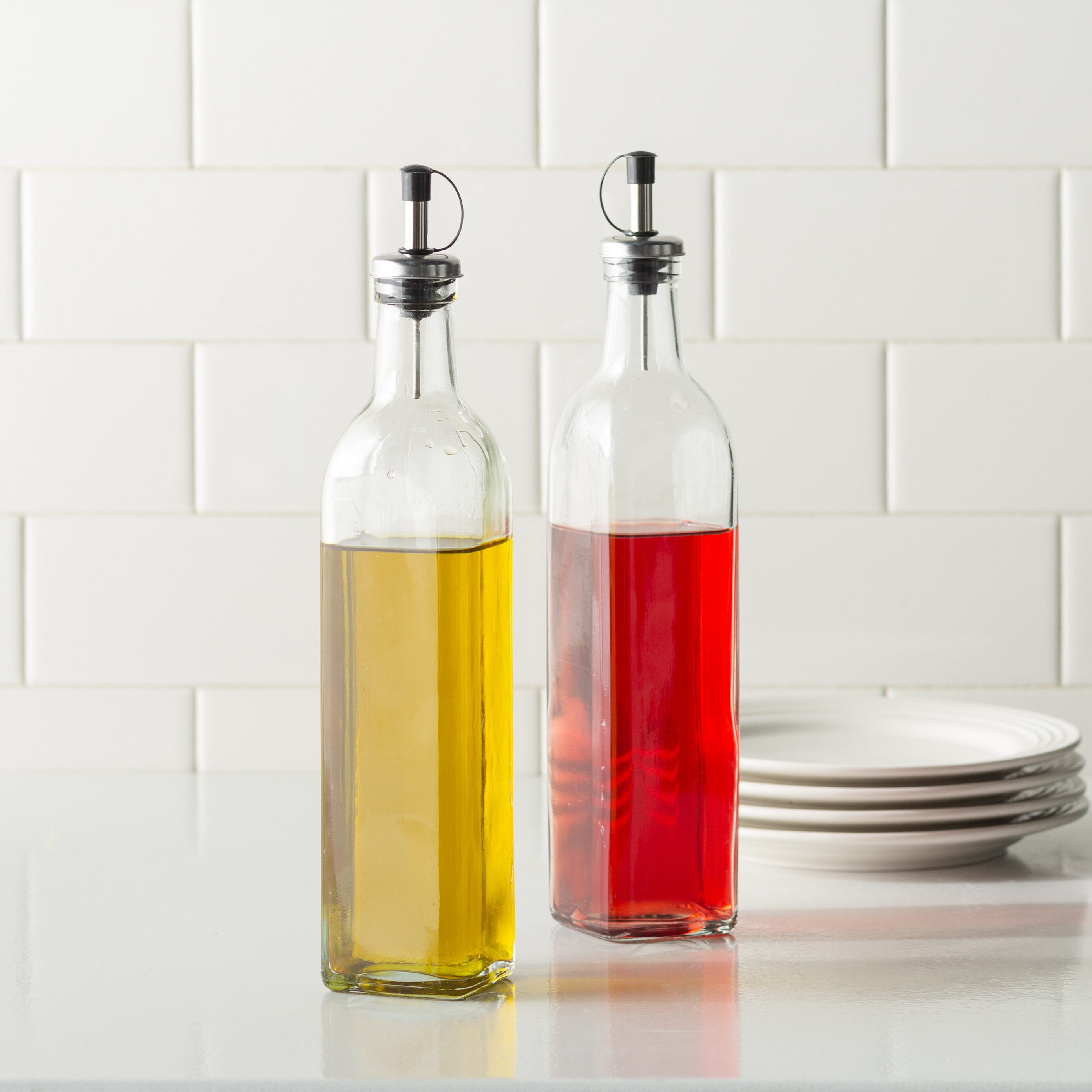 2 in 1 OIL and VINEGAR Glass Bottle Cruet Dressing Drizzler Home Kitchen Gift HQ 