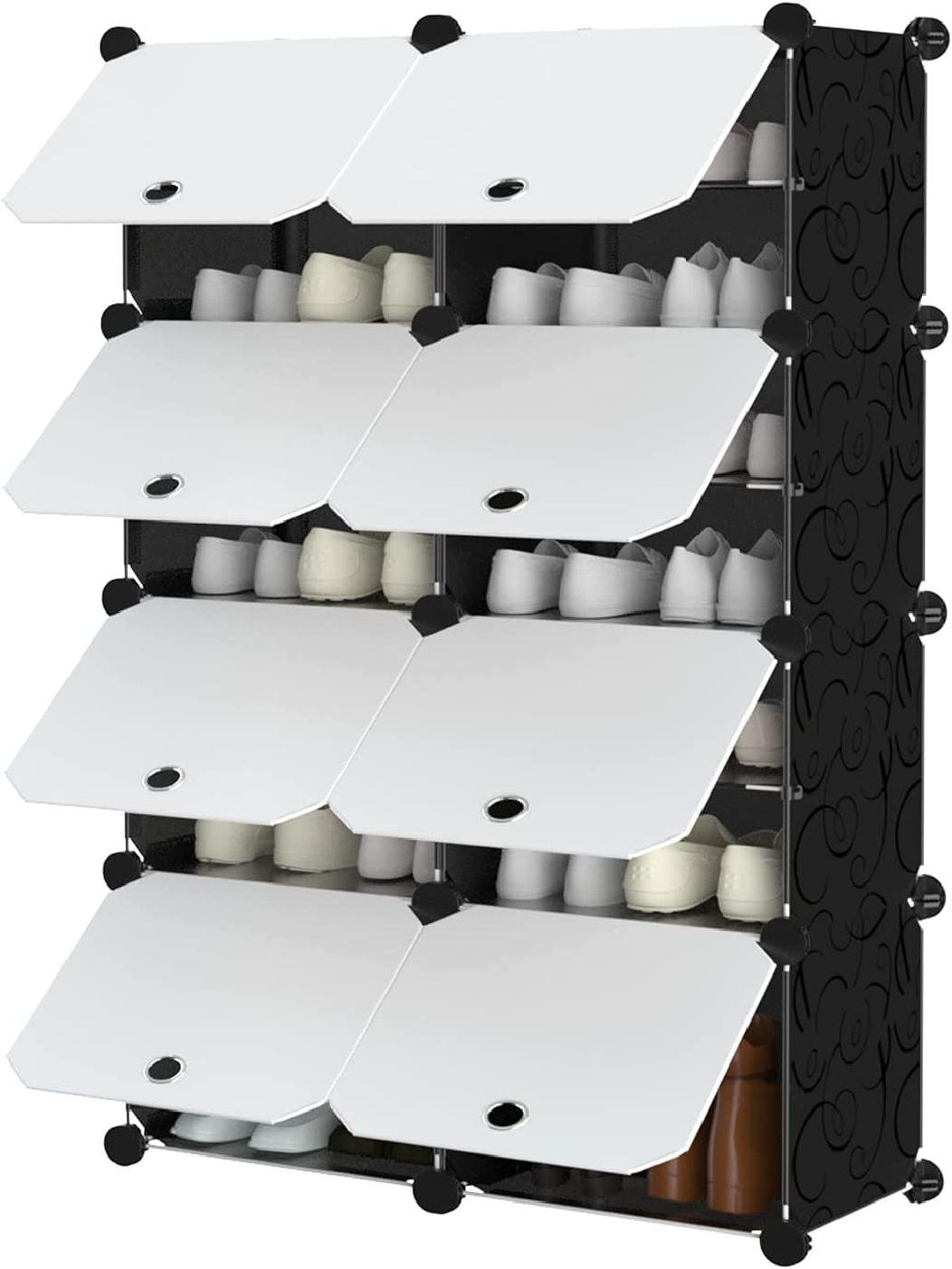 Rebrilliant Shoe Rack Organizer, Expandable&Stackable 28 Pairs Plastic Portable Shoe Storage