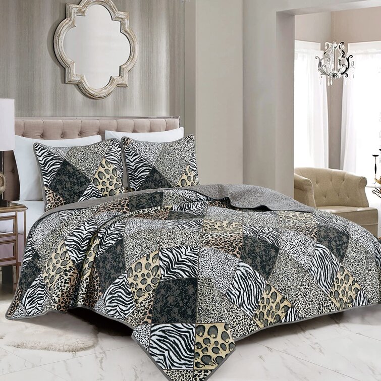 Reversible Twin Size Blue Warm Ultra Soft Comforter Set Zebra Pattern Quilt Set 