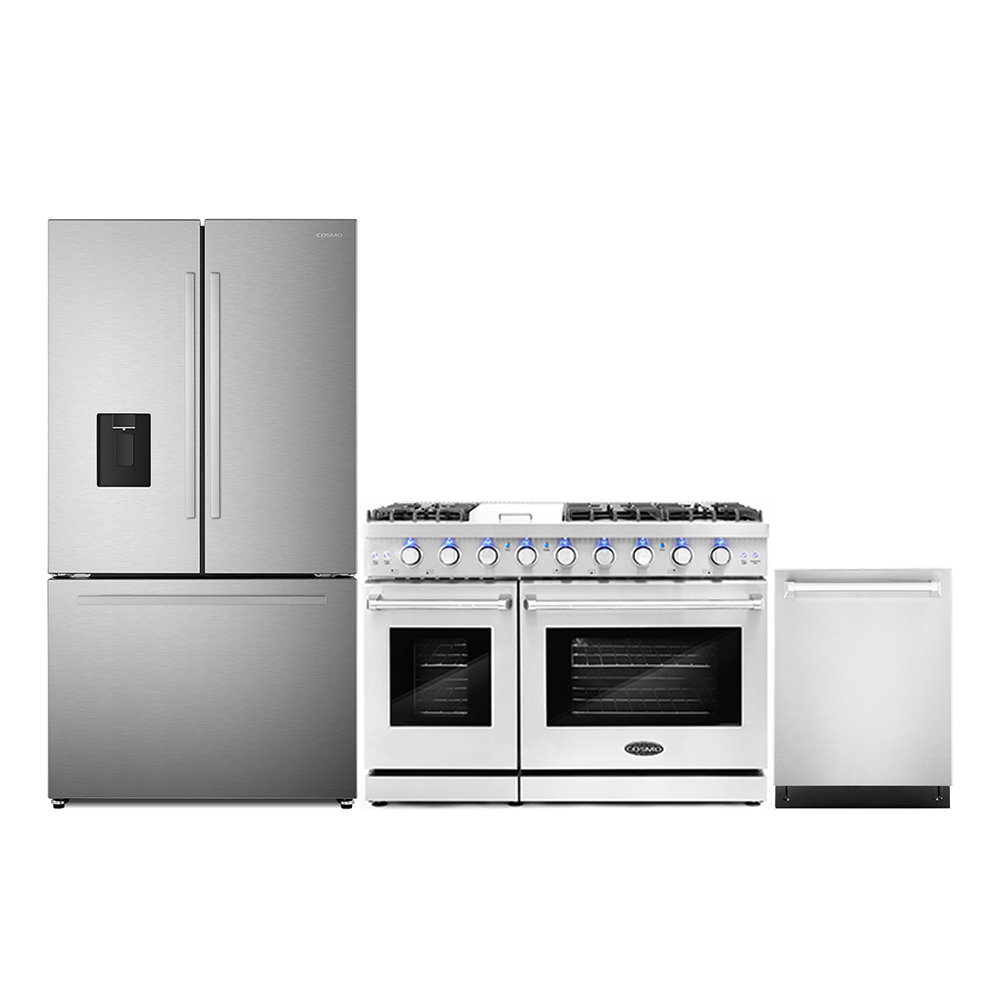 Cosmo 3 Piece Kitchen Appliance Package with French Door Refrigerator