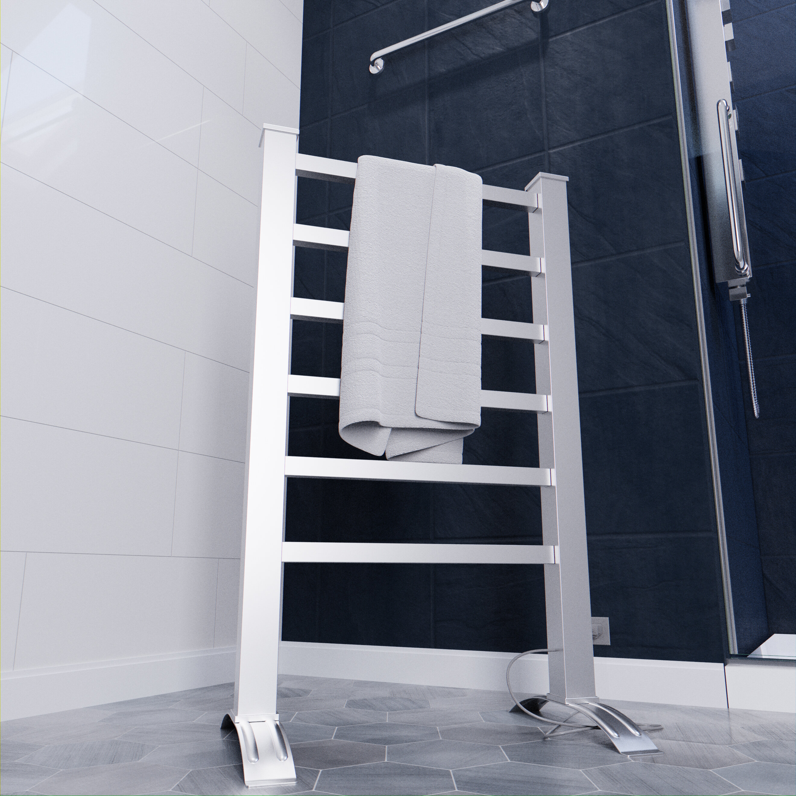 Towel Warmer 100w Electric 5-bar Towel Dryer Rack for Bathroom Heated Ladder with Waterproof Switch Black Heated Towel Rack Freestanding 