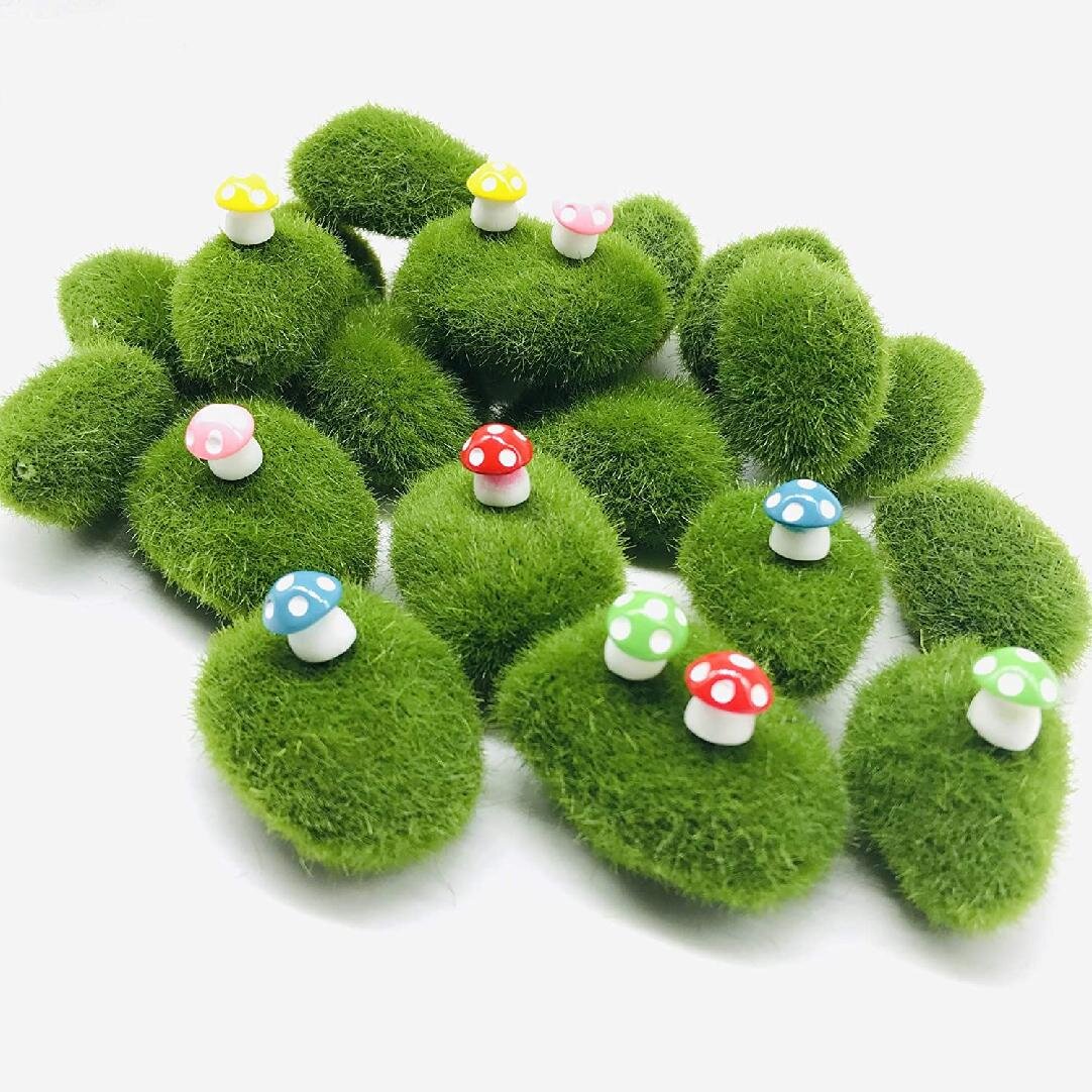 Green Moss Balls Woohome 30 PCS 3 Size Artificial Moss Rocks Decorative Fake 