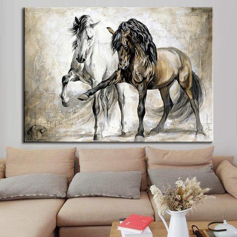 illustration poster colorful animal art canvas wall hangings White horse watercolor painting print nature wall décor