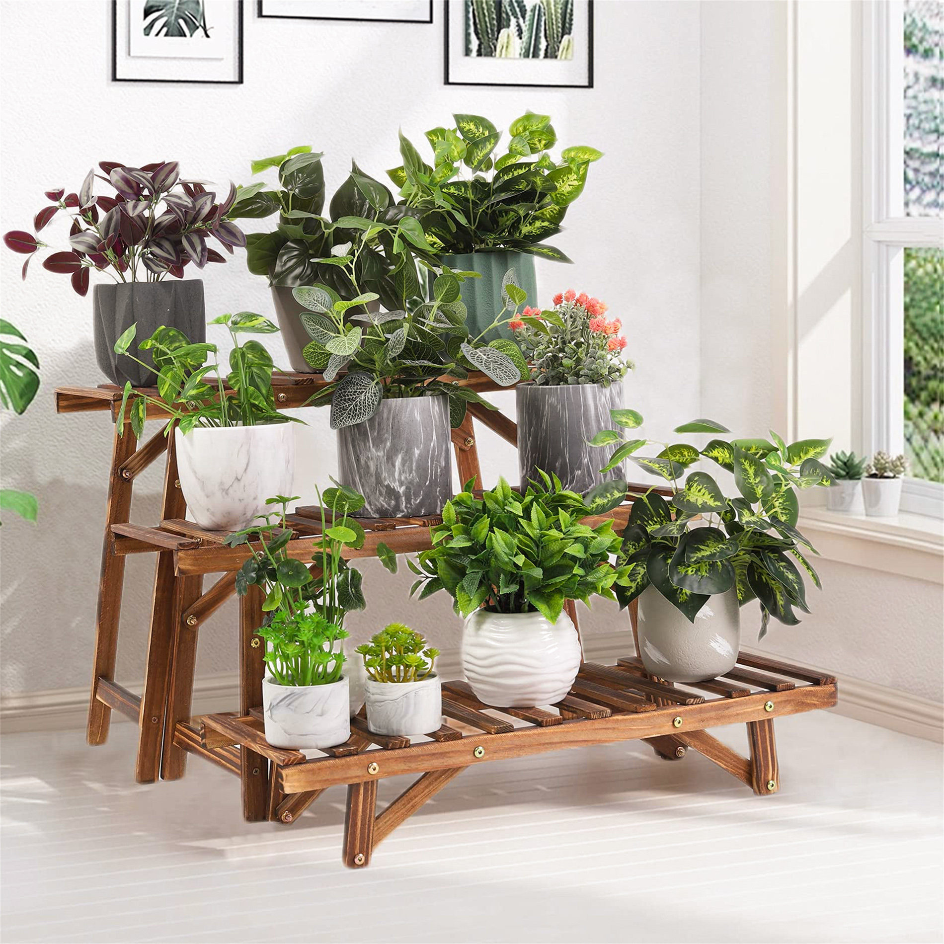 Dakota Fields Amareya Rectangular MultiTiered Solid Wood Plant Stand