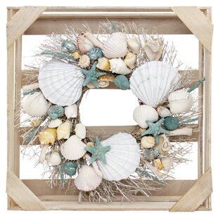 See Size Seashell Wreath Beach Coastal Summer Burlap Door Wall Hanging 13" 