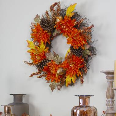 Details about   Autumn Leaves Pumpkins Please Harvest Wreath Handmade Deco Mesh 