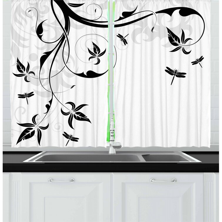 Hummingbird with Pink Flowers Kitchen Window Curtain Drapes 2 Panels Set 55x39" 