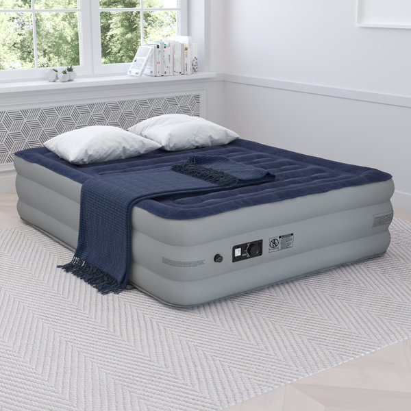Twin Size Elevated Air Mattress With Built-in Electric Pump & Pillow，Blue-Gray 