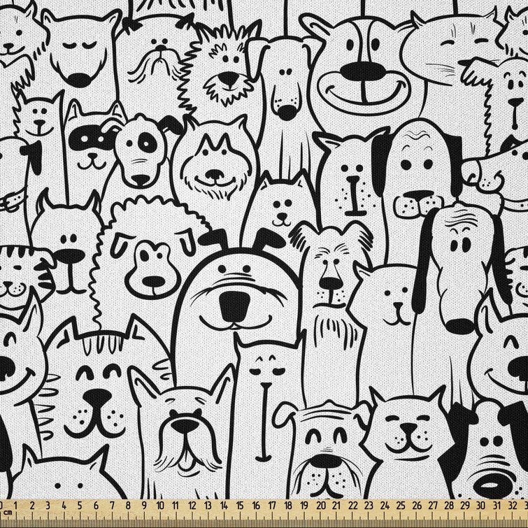 East Urban Home Dogs Fabric By The Yard, Monochrome Doodle Art Composition  With Cheerful Animals Smiling Pet Faces, Microfiber Fabric For Arts And  Crafts Textiles & Decor, 5 Yards, Charcoal Grey And