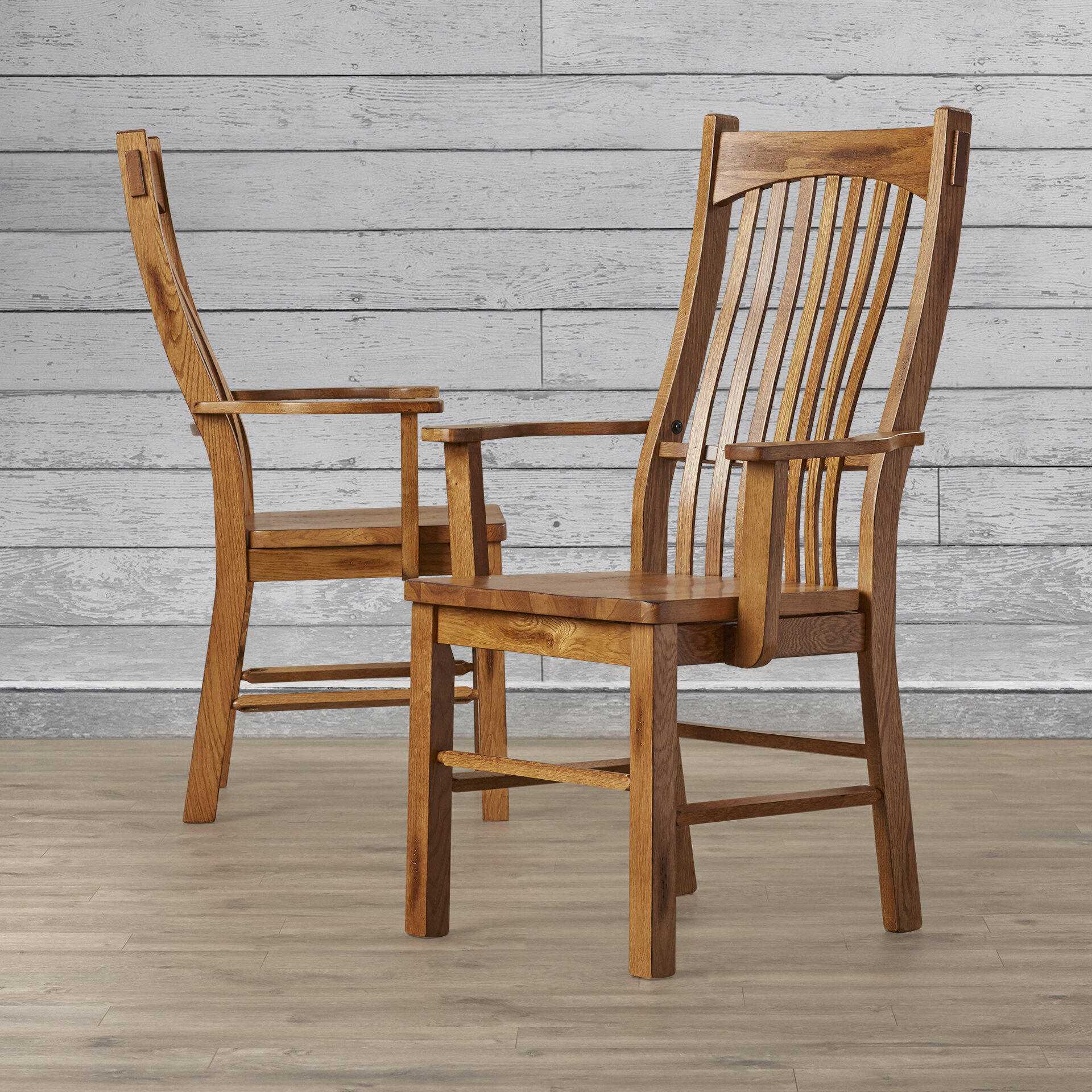 Loon Peak® Corwin Solid Wood Slat Back Arm Chair In Rustic Oak