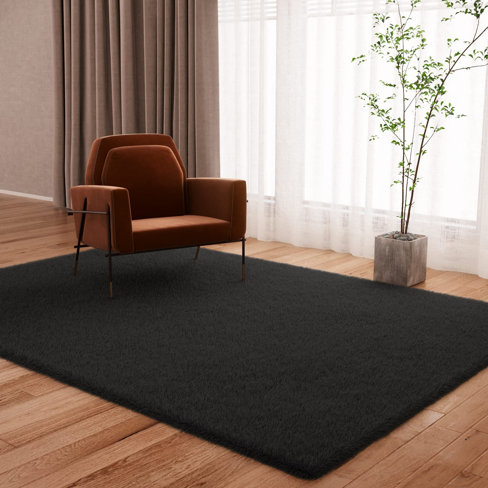 Mercer41 Damarii Hand Loomed Faux Fur Black Rug Wayfair