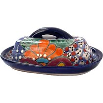 Light Green Enchanted Talavera Pottery Hand Painted Ceramic Butter Dish Kitchen Butter Holder Spanish Hand Painted Floral Design